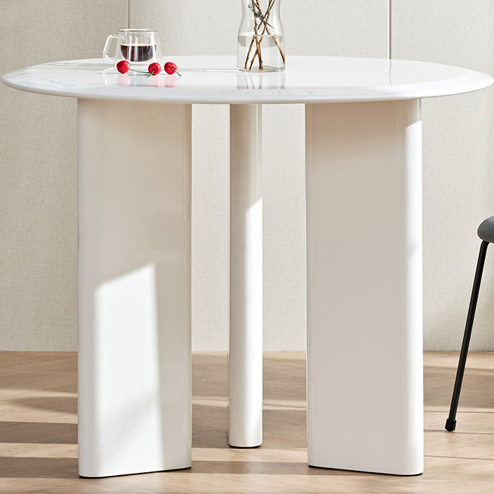 Minimalist White Kitchen Dining Table Solid Wood Round Shape Dining Table with 3 Legs Base