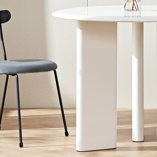 Minimalist White Kitchen Dining Table Solid Wood Round Shape Dining Table with 3 Legs Base