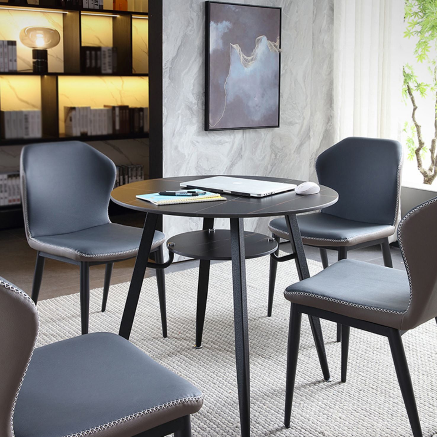 Moderner Stil runder Esszimmer Tisch gesinterte Steintisch mit Metallbasis
