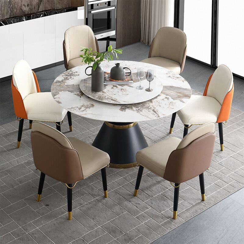 Hedendaagse ronde eettafel gesinterde stenen tafel met zwarte voetstukbasis, 51.2 "l x 51.2" w x 30 "h