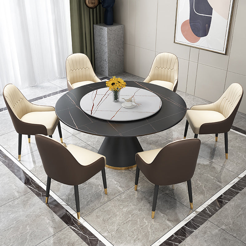 Hedendaagse ronde eettafel gesinterde stenen tafel met zwarte voetstukbasis, 51.2 "l x 51.2" w x 30 "h