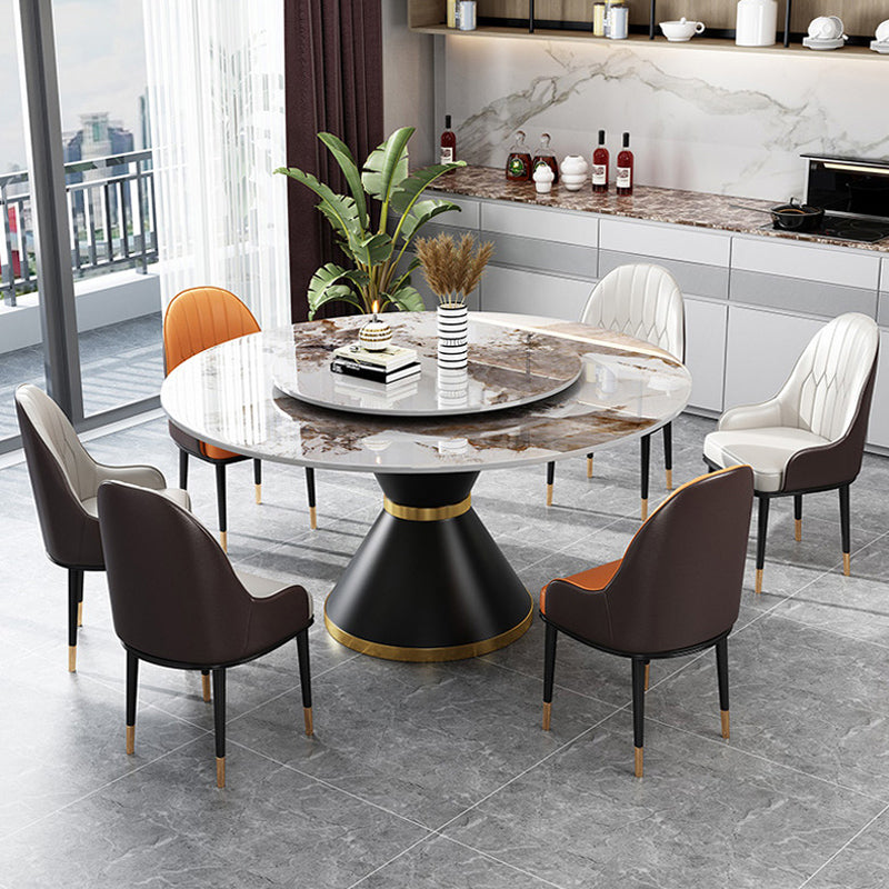 Hedendaagse ronde eettafel gesinterde stenen tafel met zwarte voetstukbasis, 51.2 "l x 51.2" w x 30 "h