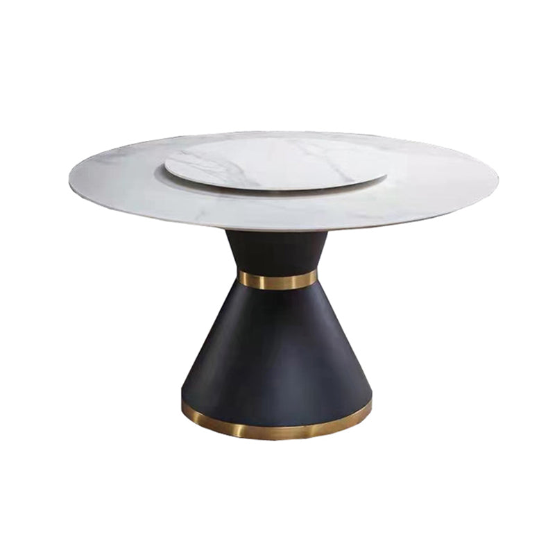 Hedendaagse ronde eettafel gesinterde stenen tafel met zwarte voetstukbasis, 51.2 "l x 51.2" w x 30 "h