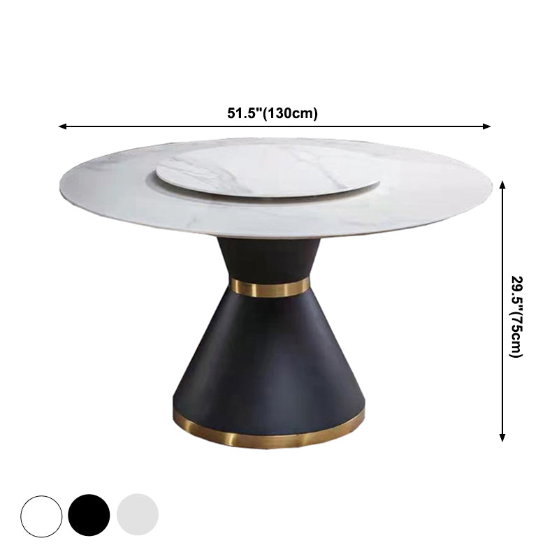 Hedendaagse ronde eettafel gesinterde stenen tafel met zwarte voetstukbasis, 51.2 "l x 51.2" w x 30 "h