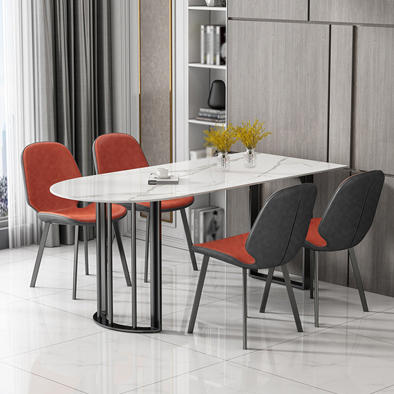 Simplicity Style Sintered Stone Dining Table Freeform Shape Table with Double Pedestal Base
