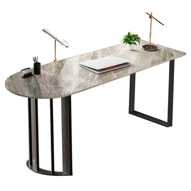 Simplicity Style Sintered Stone Dining Table Freeform Shape Table with Double Pedestal Base