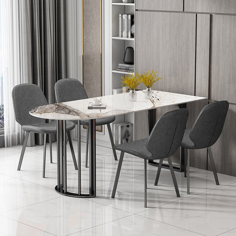 Simplicity Style Sintered Stone Dining Table Freeform Shape Table with Double Pedestal Base