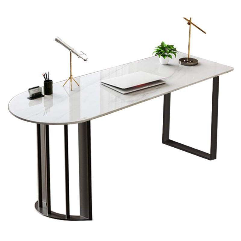 Simplicity Style Sintered Stone Dining Table Freeform Shape Table with Double Pedestal Base