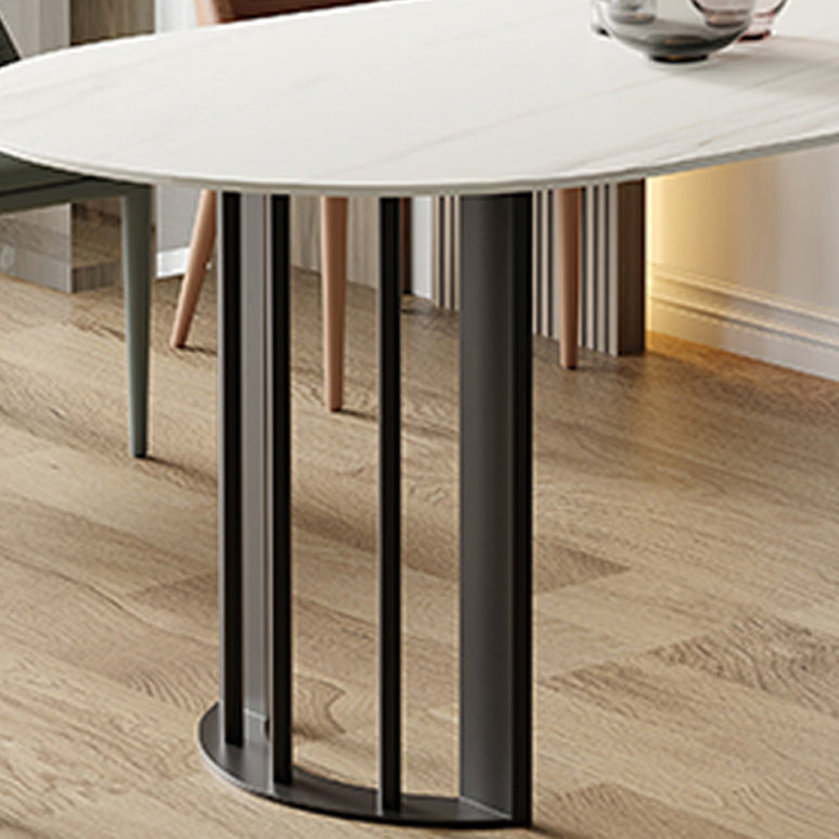 Simplicity Style Sintered Stone Dining Table Freeform Shape Table with Double Pedestal Base