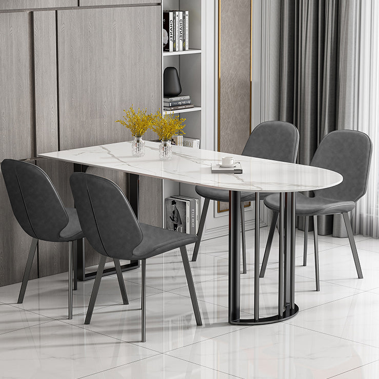 Simplicity Style Sintered Stone Dining Table Freeform Shape Table with Double Pedestal Base