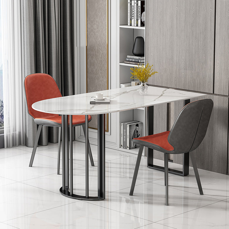 Simplicity Style Sintered Stone Dining Table Freeform Shape Table with Double Pedestal Base