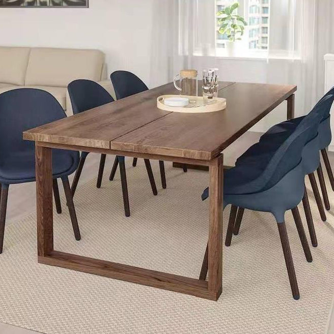 Contemporary Rectangle Shape Kitchen Dining Table Solid Wood Dining Table with Double Pedestal Bases