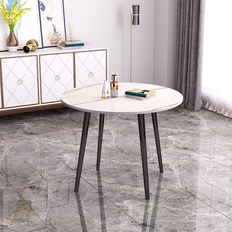 Round Shape 4 Legs Modern Dining Table White Fixed Table of Sintered Stone