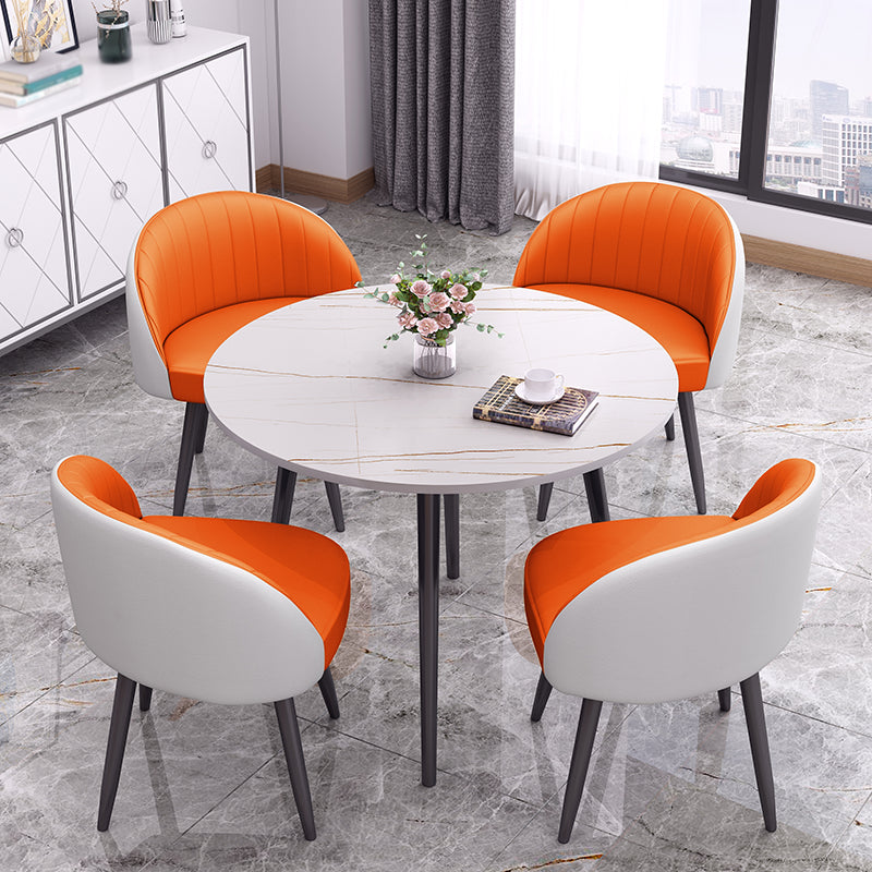Round Shape 4 Legs Modern Dining Table White Fixed Table of Sintered Stone