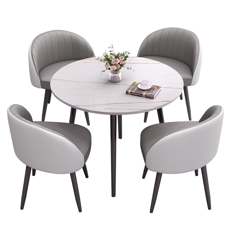 Round Shape 4 Legs Modern Dining Table White Fixed Table of Sintered Stone