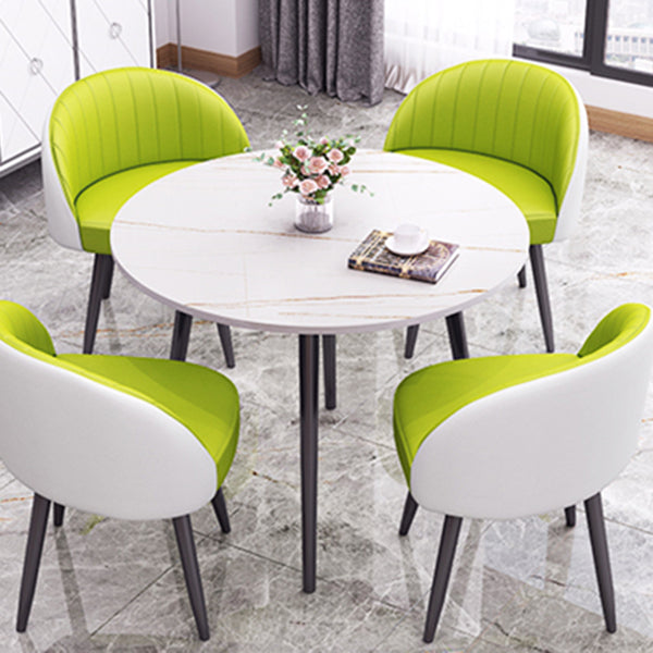 Round Shape 4 Legs Modern Dining Table White Fixed Table of Sintered Stone