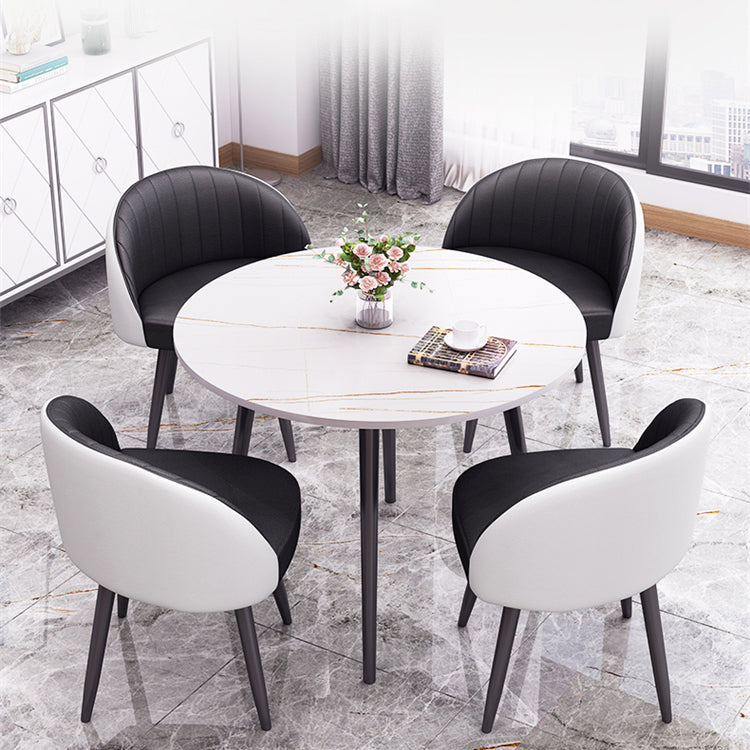 Round Shape 4 Legs Modern Dining Table White Fixed Table of Sintered Stone