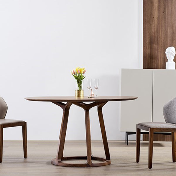 Round Wood Dining Table Reclaimed Pine Table in Brown with Wooden Pedestal