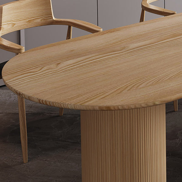 Mesa de forma de comedor de madera maciza de estilo simple para el hogar con base de pedestal doble