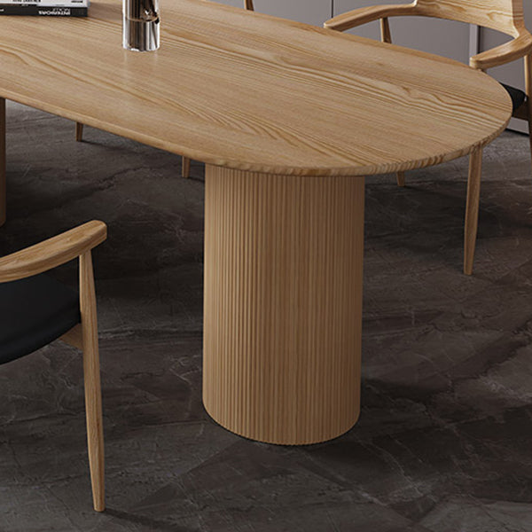 Mesa de forma de comedor de madera maciza de estilo simple para el hogar con base de pedestal doble