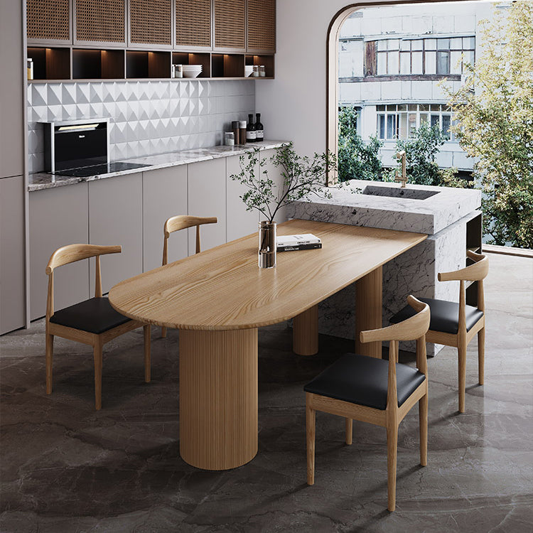 Mesa de forma de comedor de madera maciza de estilo simple para el hogar con base de pedestal doble