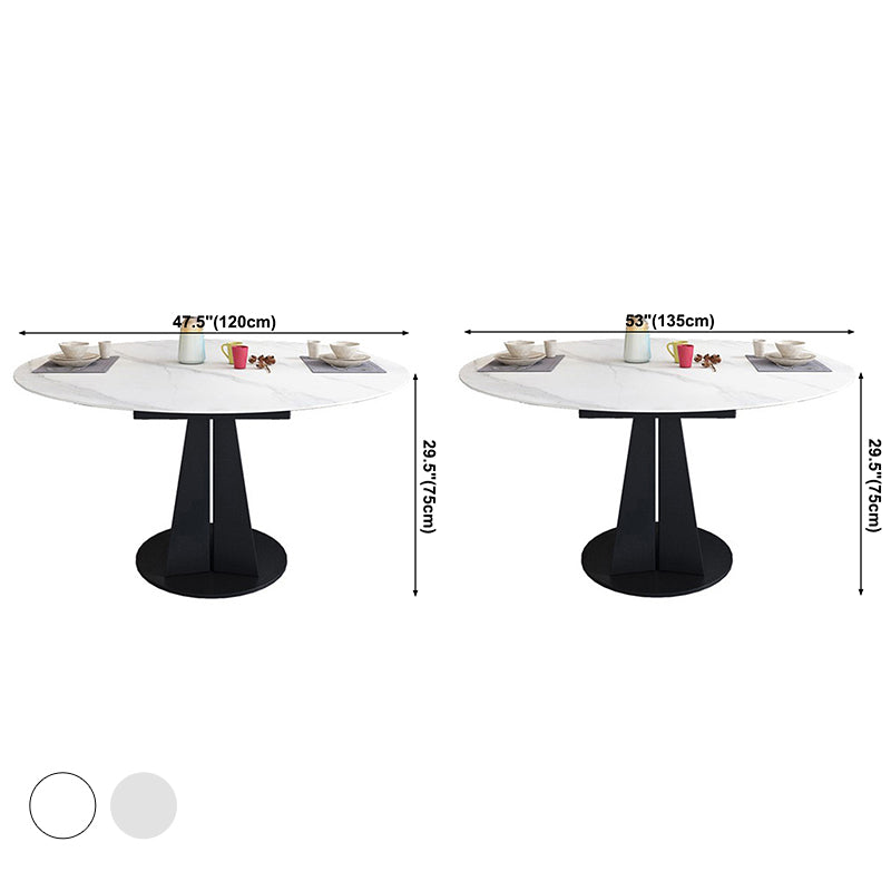 Contemporary Round Dining Table Drop-Leaf Sintered Stone Dining Table with Pedestal Base