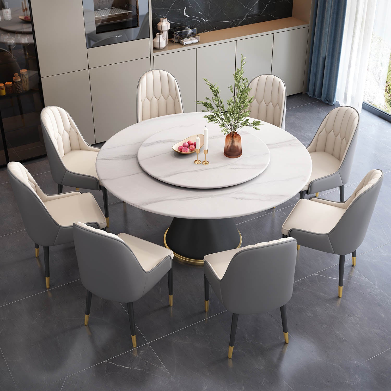 Metal Modern Round Dining Table Sintered Stone Table for Kitchen and Dining Room