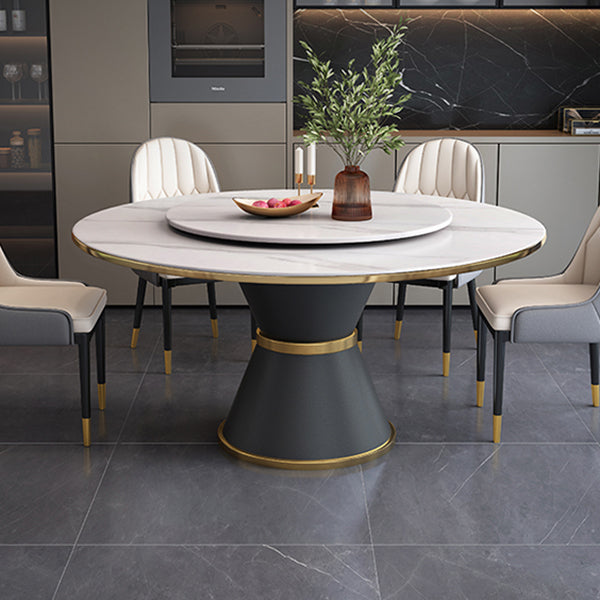 Metal Modern Round Dining Table Sintered Stone Table for Kitchen and Dining Room