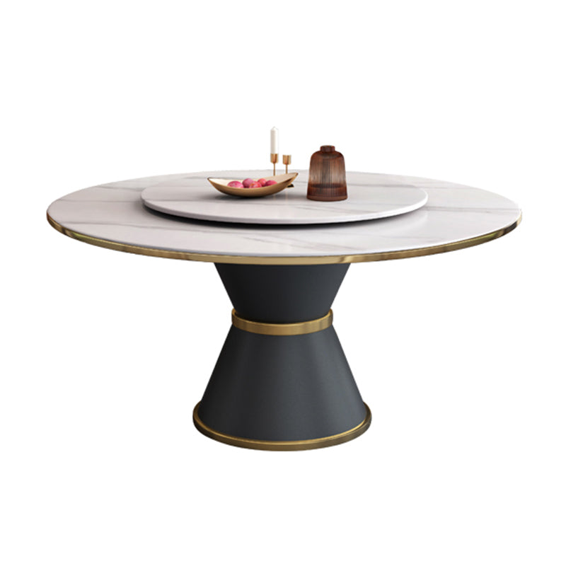 Metal Modern Round Dining Table Sintered Stone Table for Kitchen and Dining Room