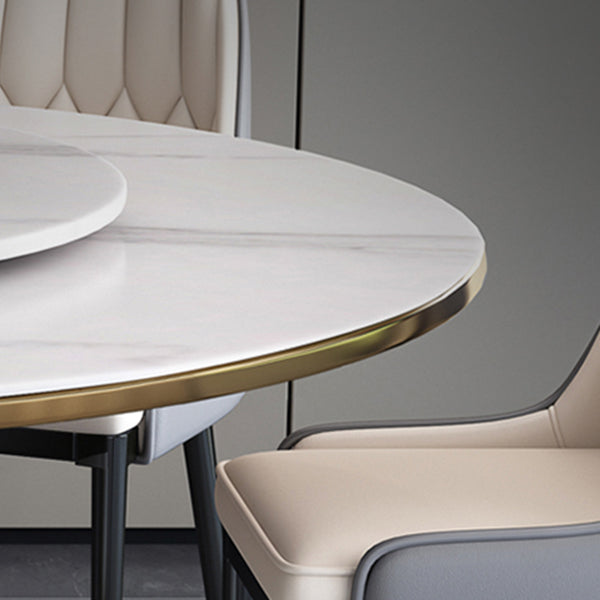 Metal Modern Round Dining Table Sintered Stone Table for Kitchen and Dining Room