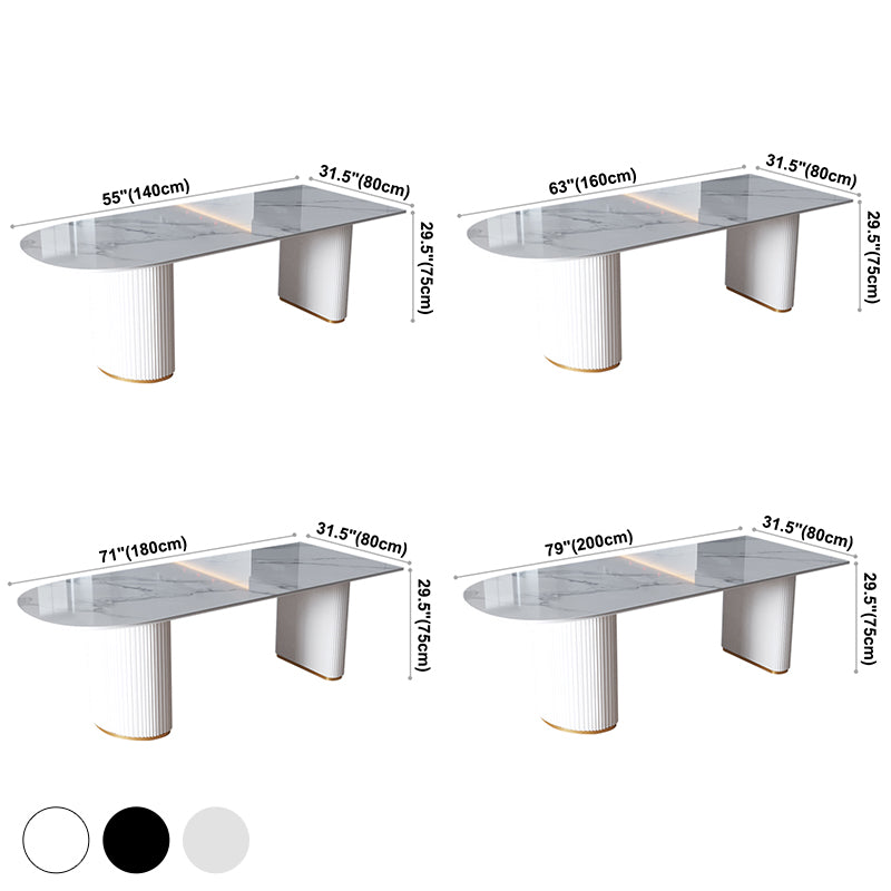 Eigentijdse thuis gesinterde stenen eettafel vrijformaat vormtafel met dubbele voetstukbasis