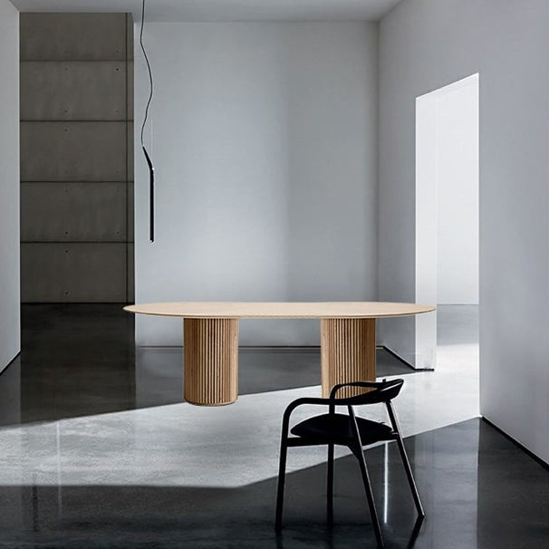 Solid Wood Contemporary Oval Indoor Table Wood Top Table for Dining Room and Kitchen