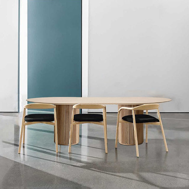 Solid Wood Contemporary Oval Indoor Table Wood Top Table for Dining Room and Kitchen