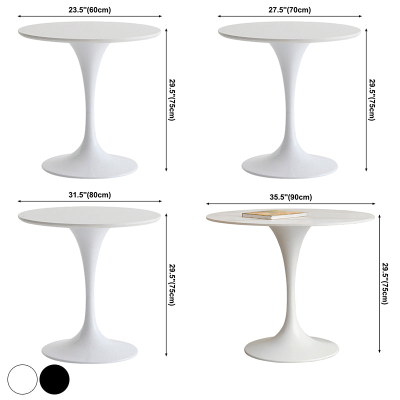 Eigentijdse eettafel van gesinterd steen met ronde vorm, keukeneettafel met tulponderstel