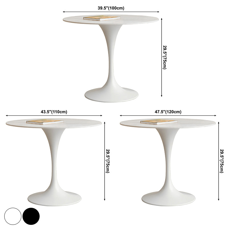 Eigentijdse eettafel van gesinterd steen met ronde vorm, keukeneettafel met tulponderstel