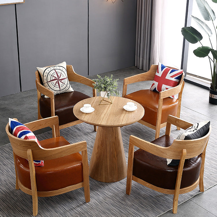 Solid Wood Brown Tone Dining Table Contemporary Pedestal Table for Dining Room