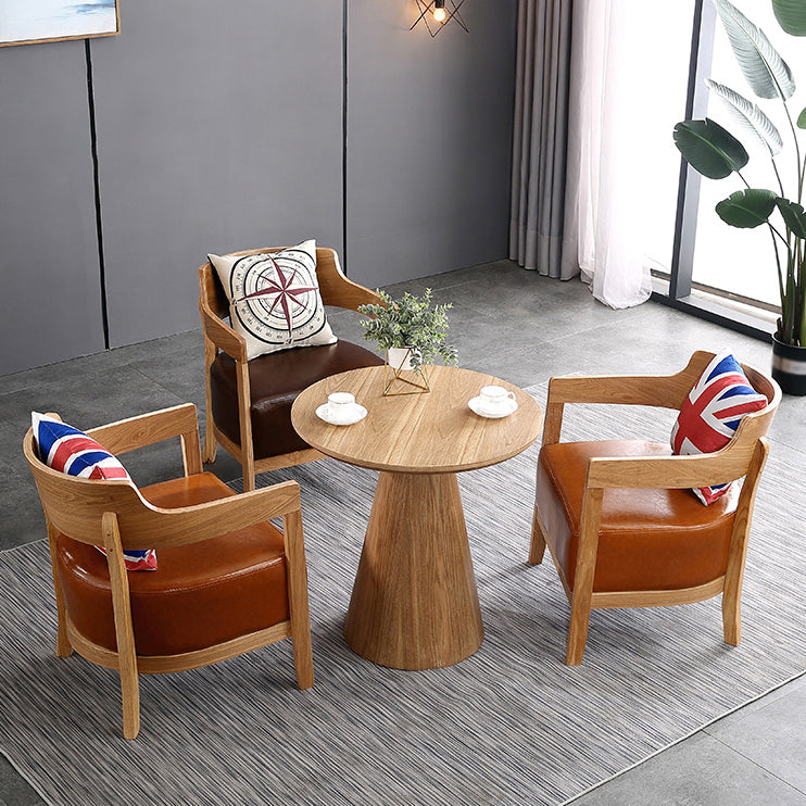 Solid Wood Brown Tone Dining Table Contemporary Pedestal Table for Dining Room