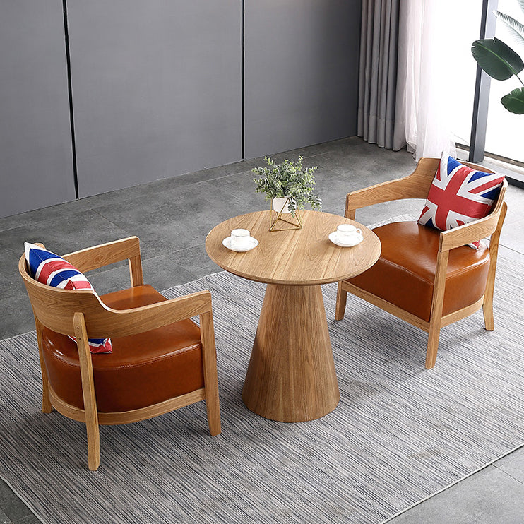 Solid Wood Brown Tone Dining Table Contemporary Pedestal Table for Dining Room