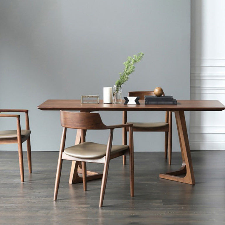 Eigentijdse rechthoek eettafel dennen vaste houten tafel met dubbel voetstuk voor eetkamer