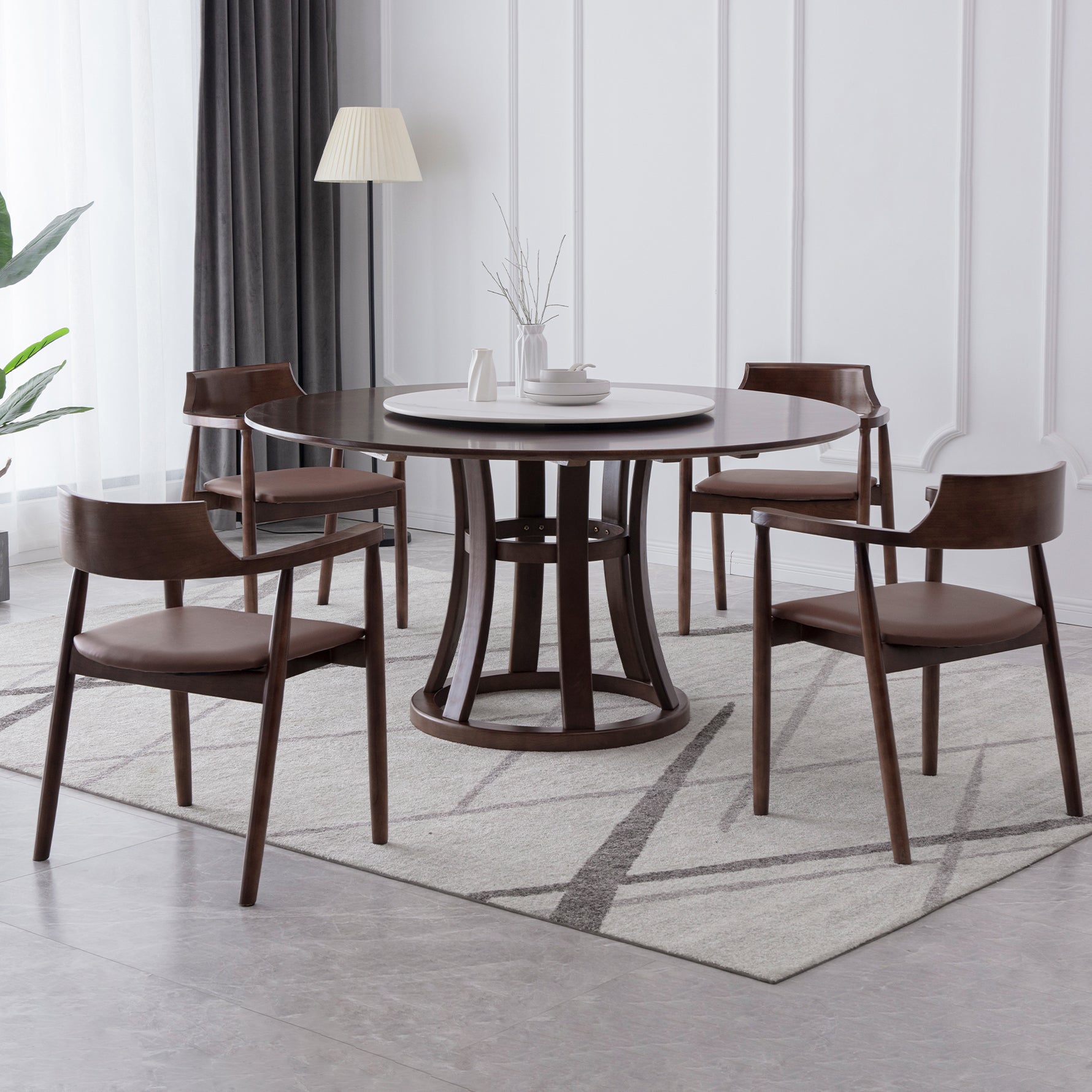 Modern Style Home Solid Wood Dining Table Round Shape Table with Single Pedestal