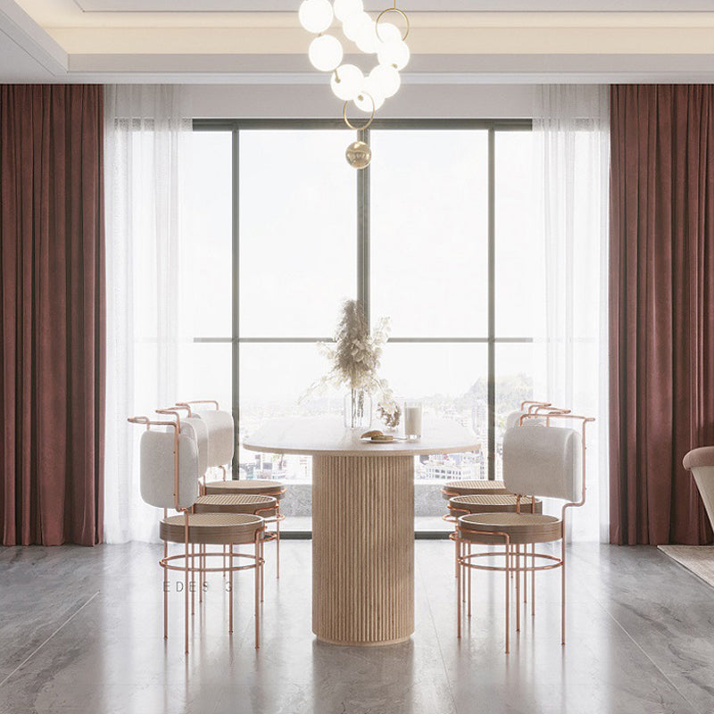 Mesa de comedor minimalista de doble pedestal oval