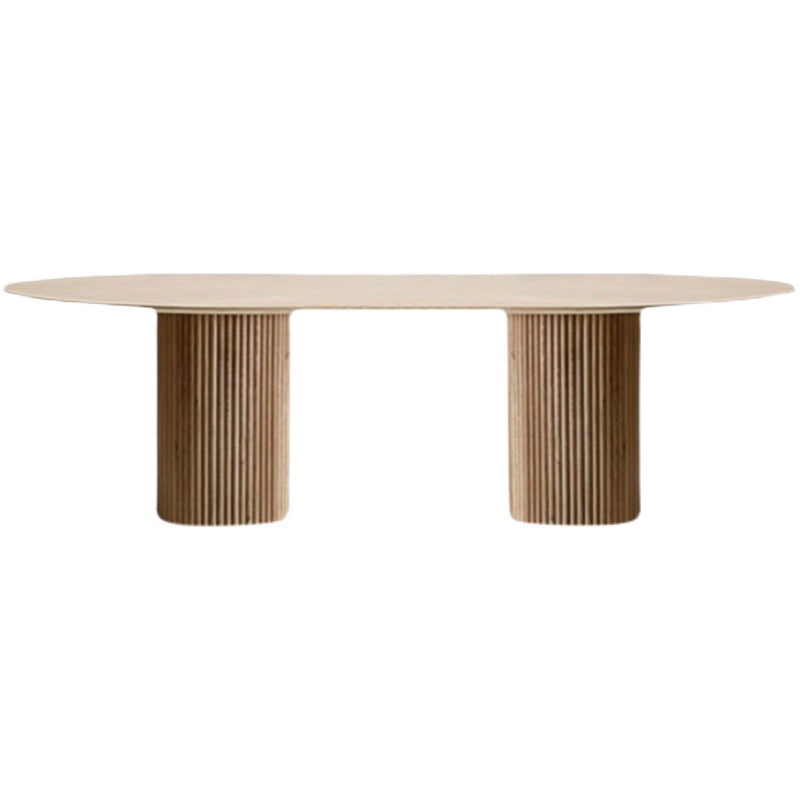 Mesa de comedor minimalista de doble pedestal oval