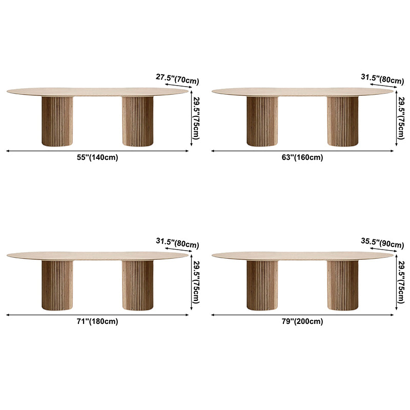 Mesa de comedor minimalista de doble pedestal oval