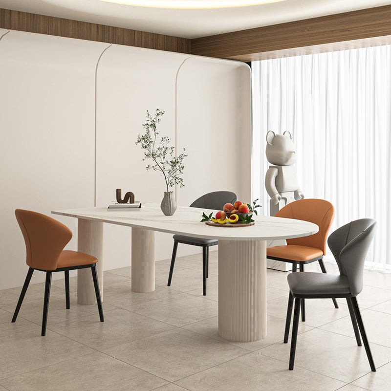 Metal Contemporary Free Form Table White Marble Top Table for Dining Room and Kitchen