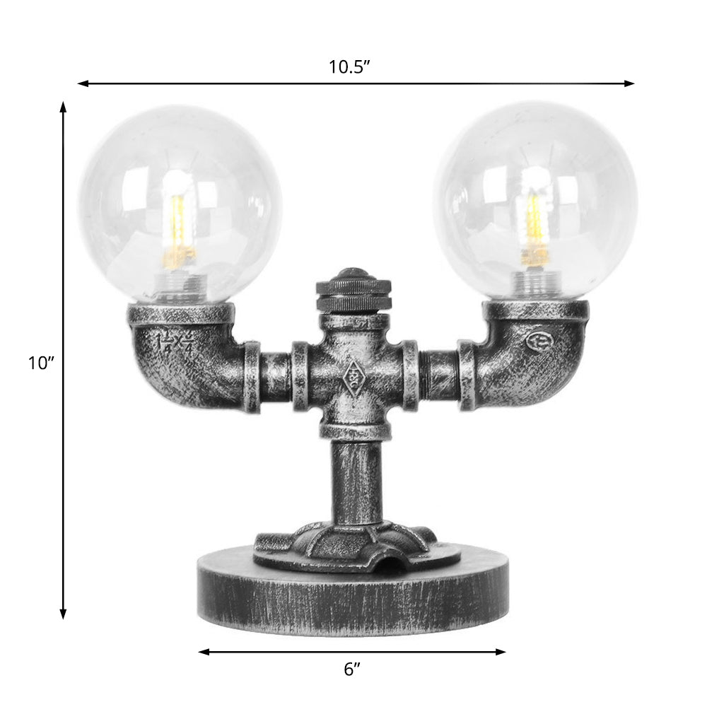 Tarea de sombra redonda de vidrio transparente/ámbar iluminación vintage estilo 2 luces lámpara de escritorio de cafetería en plata antigua/bronce