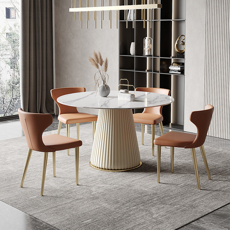 Metal Contemporary Round Dining Table Marble Top Table for Dining Room