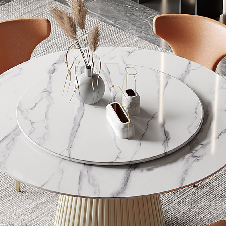 Metal Contemporary Round Dining Table Marble Top Table for Dining Room