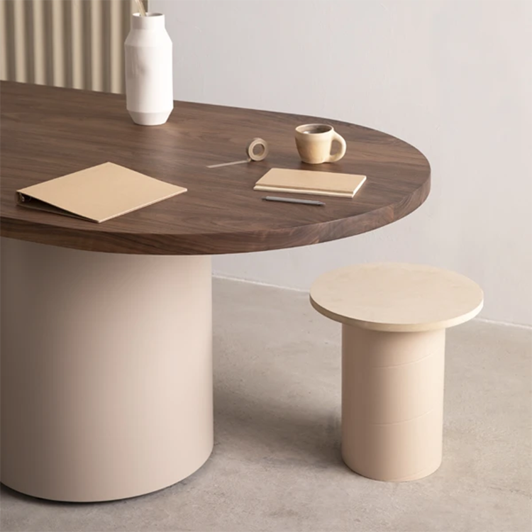 Mesa de madera maciza de pino moderna Mesa de comedor ovalado con base de pedestal doble
