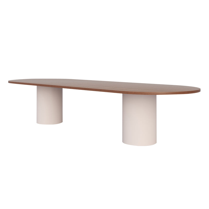 Mesa de madera maciza de pino moderna Mesa de comedor ovalado con base de pedestal doble