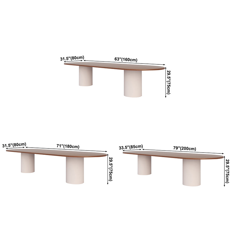 Mesa de madera maciza de pino moderna Mesa de comedor ovalado con base de pedestal doble